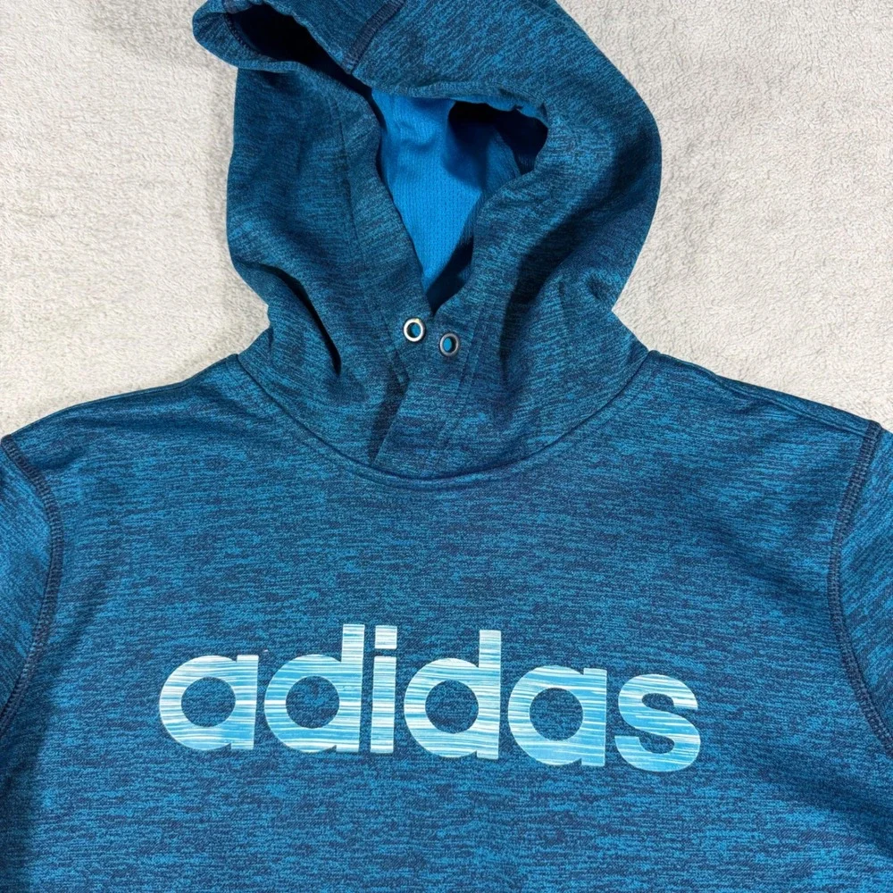 Adidas Climawarm Hoodie Mens Medium Blue Space Dye Fleece Logo Pullover